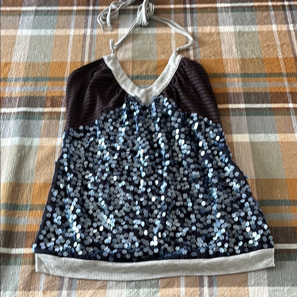 Custo Barcelona Sequin Halter Tank Top - Blue and Silver